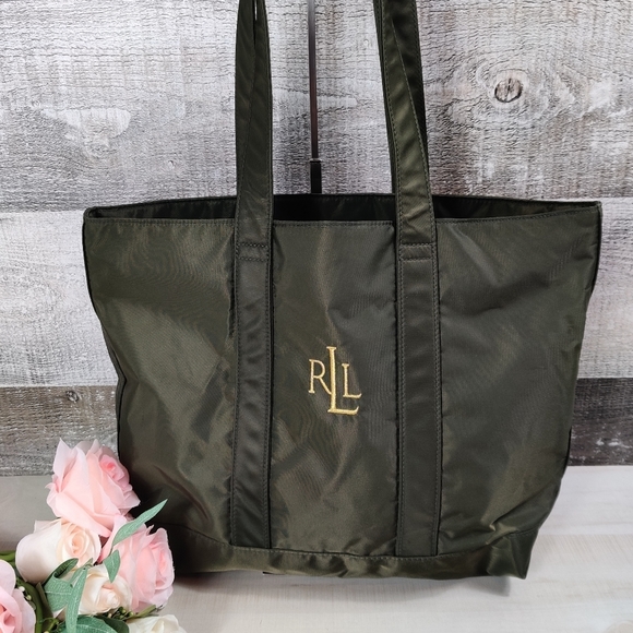 Lauren Ralph Lauren Handbags - Ralph Lauren Olive microfiber satin tote bag